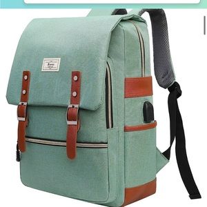 Laptop Backpack with USB Charging Port (Light Green)